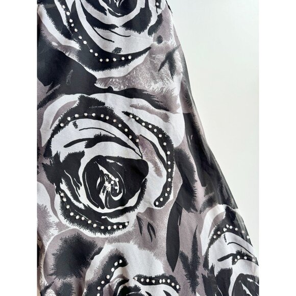 Vintage MISS B Y2K Black Rose Floral Sequin Cowl Neck Ruffle Slip Dress, Size L - Picture 7 of 13